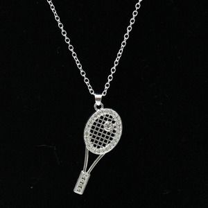 New Fashion Silver Tone Tennis Racquet with Rhinestones Necklace N39